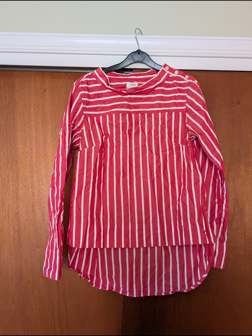J. Crew Red & White Stripe Hi Low Long-Sleeve Top Cotton
